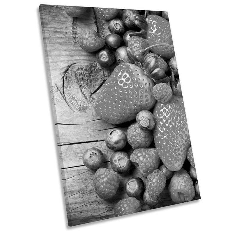 Strawberry Fruit Kitchen B&W - Wrapped Canvas Print, 91.4cm H x 61cm W
