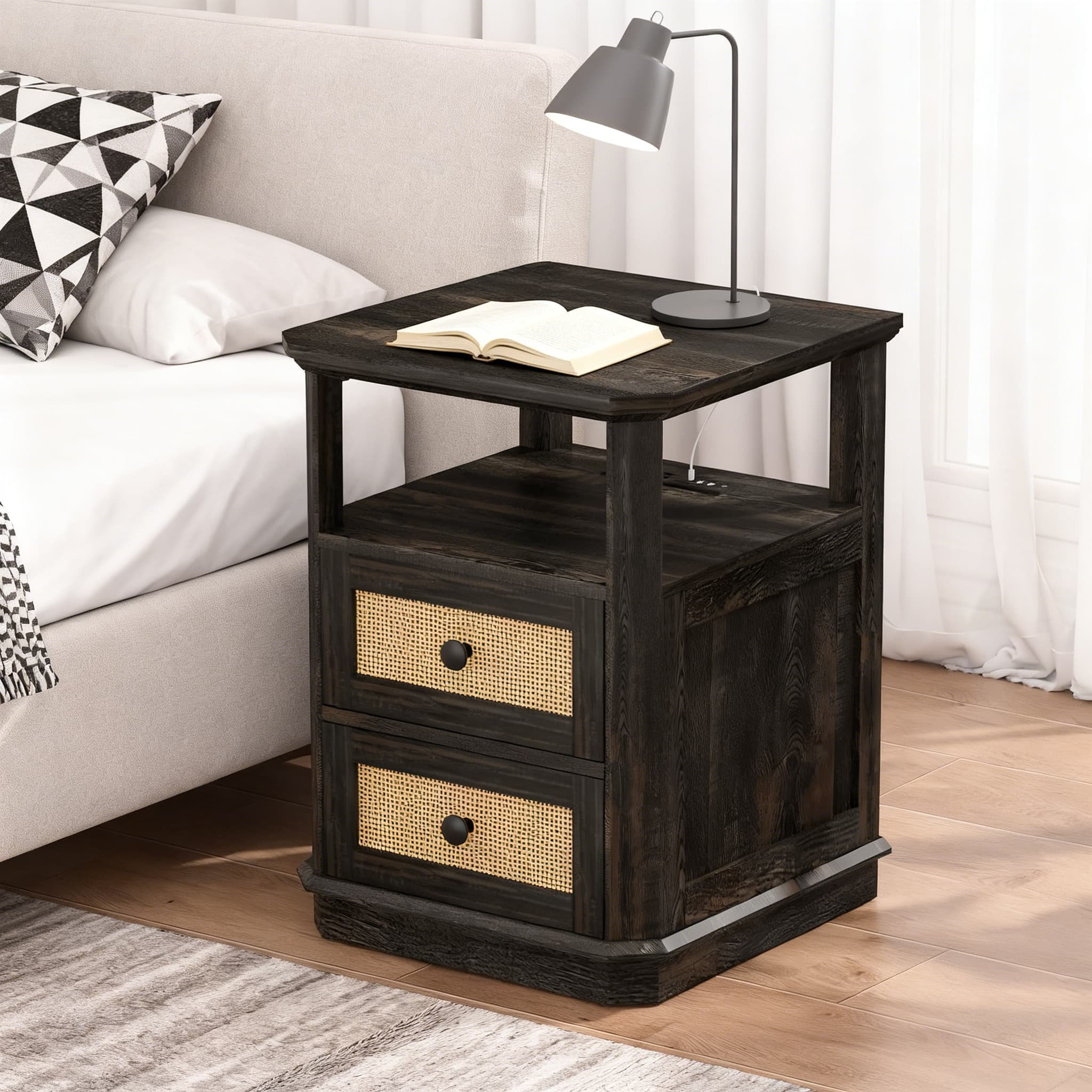 17 Stories End Table With Charging Station, 24 Inch Sofa Side Table ...