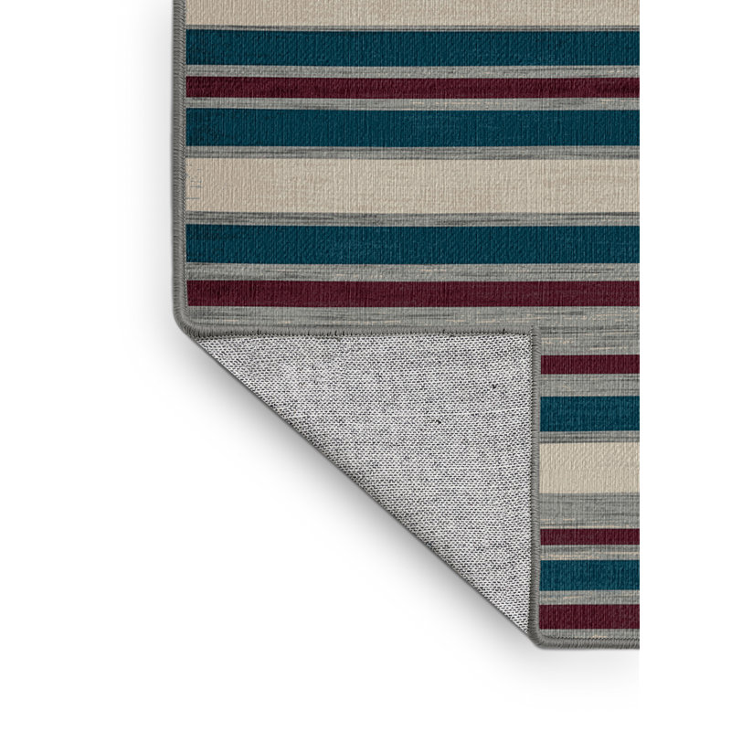 Washable Sapphire Light Gray Striped Area Rug, Rectangle 7' x 9'
