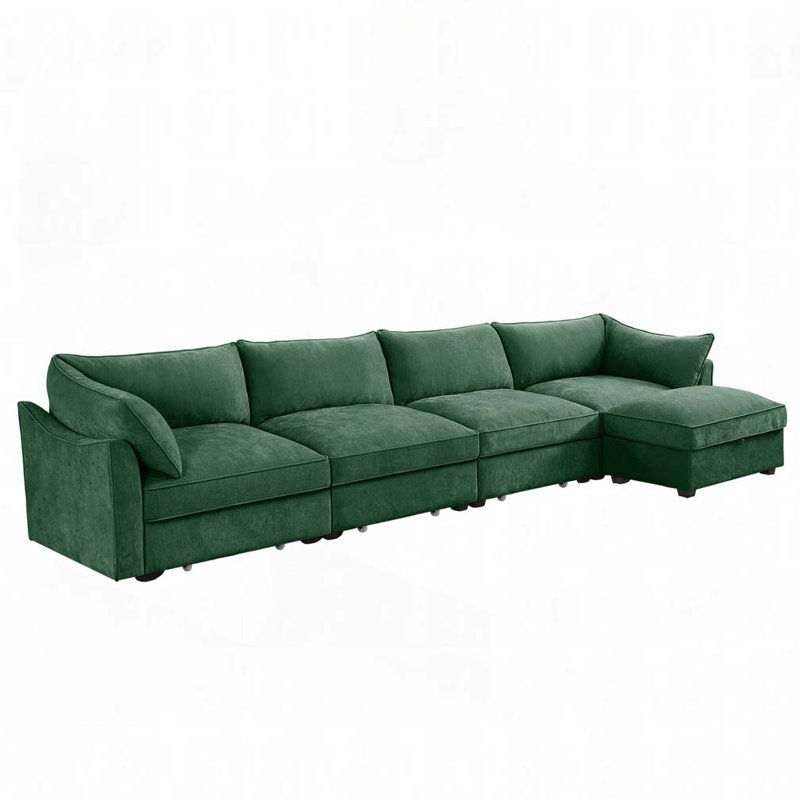 Causeuse en chenille à 4 places avec excellent espace de rangement et 1 repose-pieds mobile, Vert
