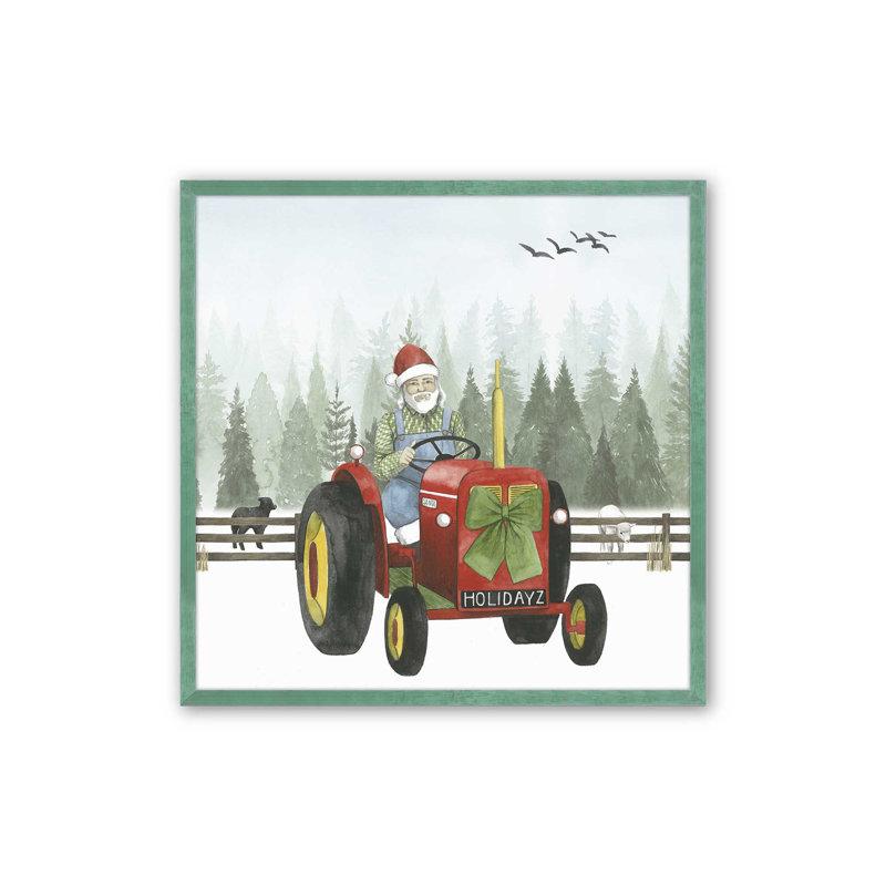«Santa's Christmas Tractor Ride I Print», Cadre simple Lemon Grass, bois massif, H 21,5 po x l 21,5 po