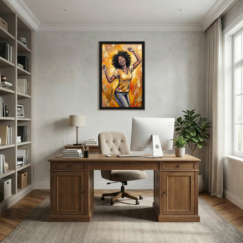 Abstract Joyful Woman Dancing With Golden Background, 30" H x 20" W