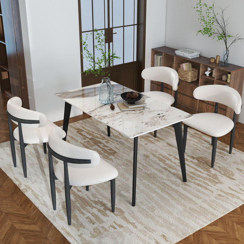 Ensemble de table de salle à manger 5 pièces Juvan, Pandora, Beige/noir, Noir