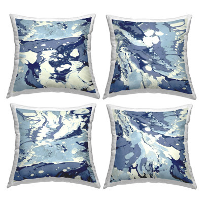 Marbled Blue Abstract Fluid Forms Printed Throw Pillow Design By Danielle Carson (Set Of 4)