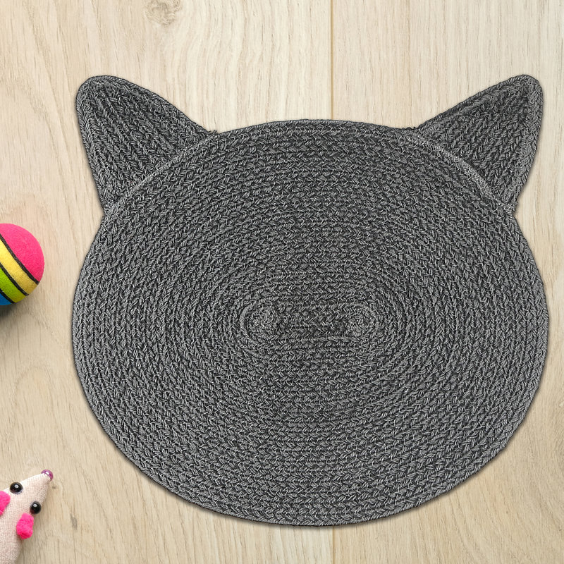 Tapis tressé en forme de chat en coton, Gris anthracite