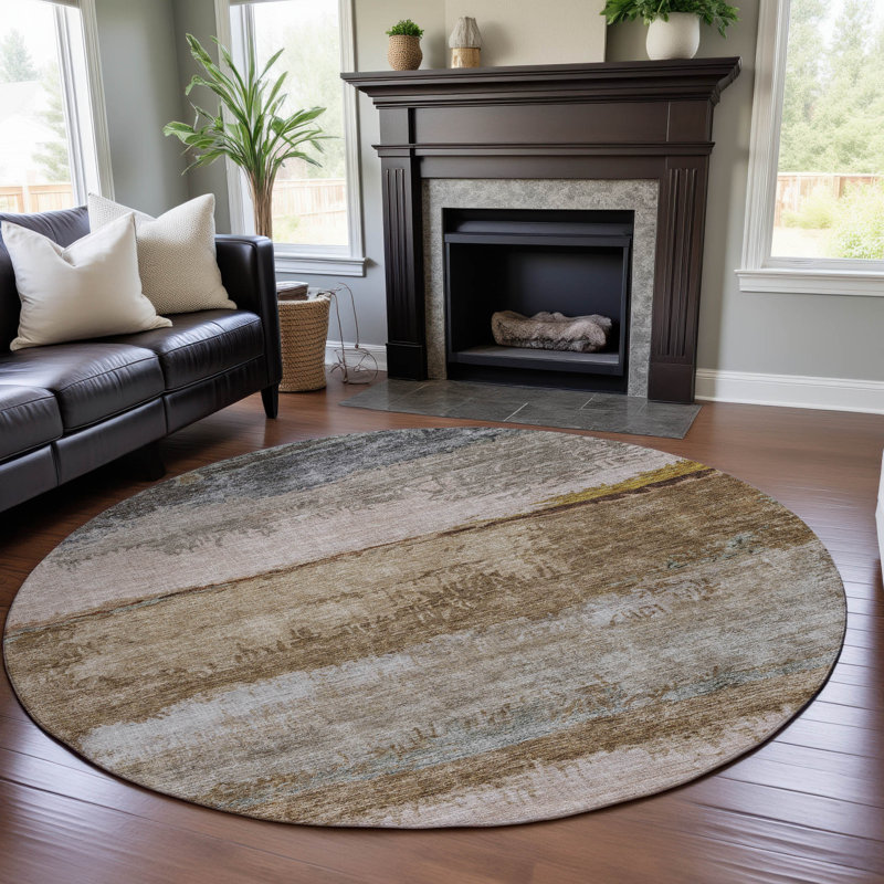 Premium Machine Washable Jessie AMF1197 Abstract Rug, Rond 8 pi