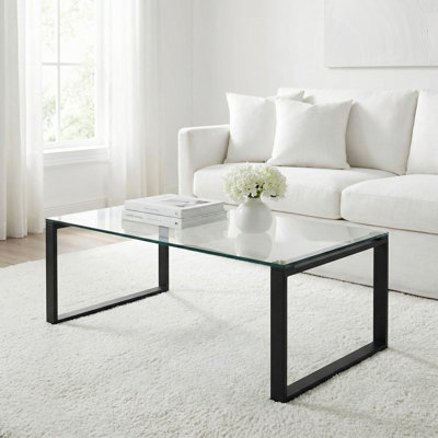 Gega Contemporary Glass Coffee Table in Matte Black, Clear Glass