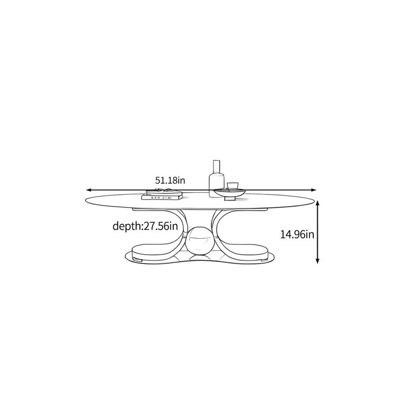 Table basse de luxe de style italien, H 14,96 po x L 27,56 po x l 51,18 po, Noir