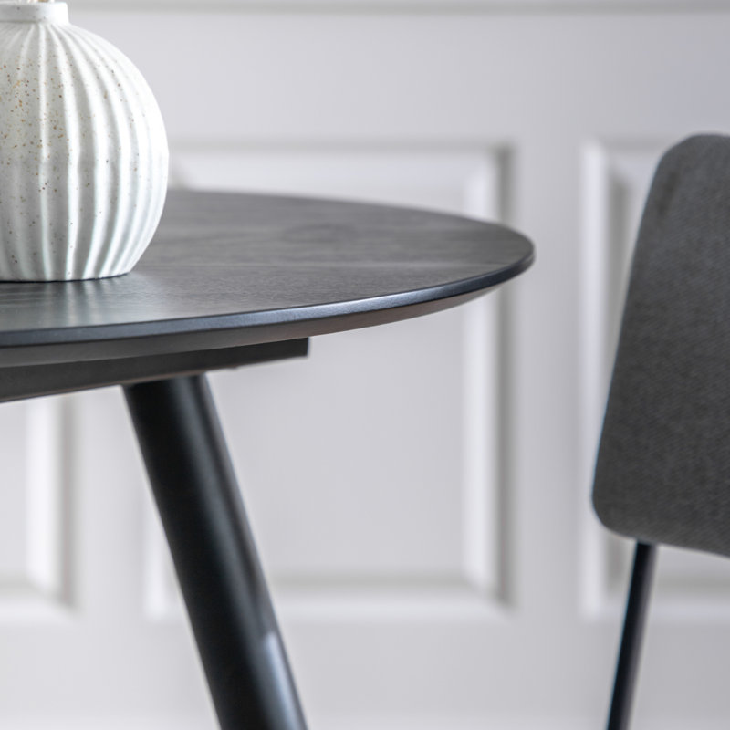 Bethel Oak Round Solid Wood Top Metal Base Dining Table, Black