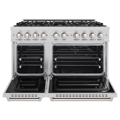 ZLINE 48 in. Classic Gas Range with 8 Burner DuoPro Cooktop and Dual Ovens with White Matte Doors