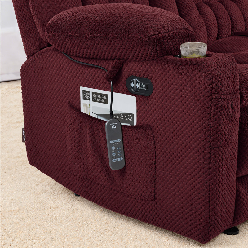 Latitude Run Power Loveseat Recliner, Electric Reclining Loveseat Sofa with Heat and Vibration, Burgundy