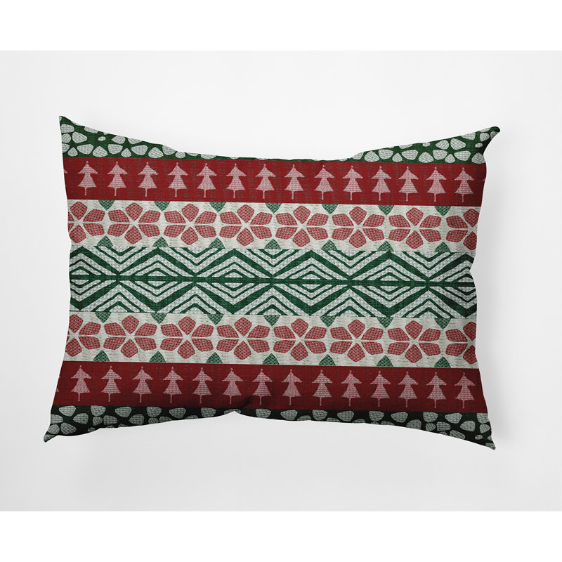 FairIsle Geometric Outdoor Reversible Throw Pillow, Red