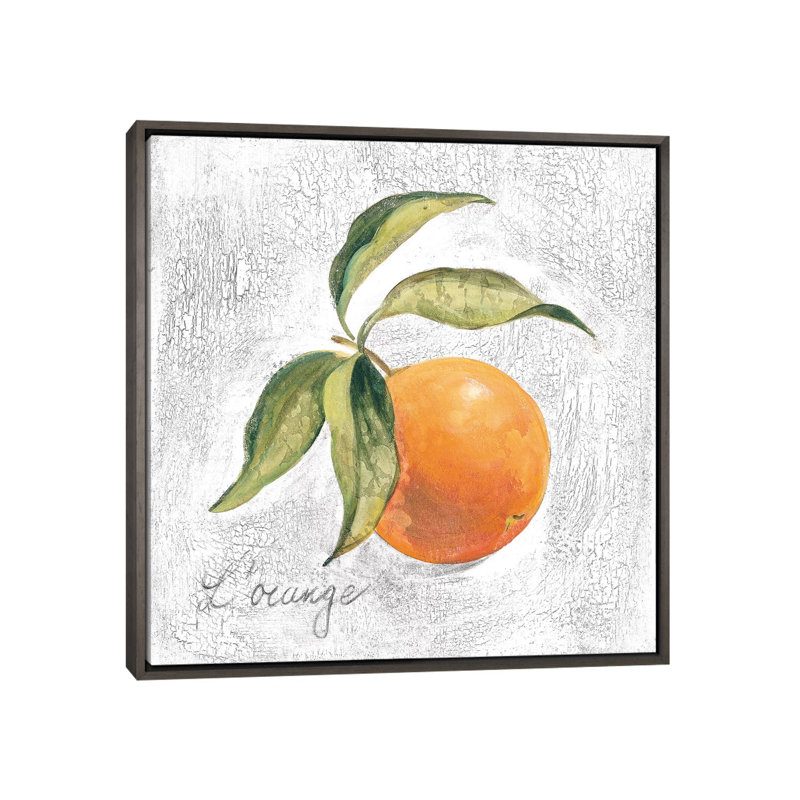 " L Orange On White " by Silvia Vassileva, No Mat, 18" H x 18" W x 1.5" D, Dark Rustic Wood Framed Canvas