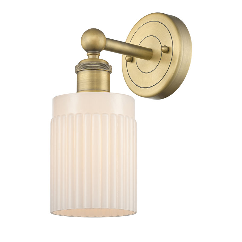 Kamena 1-Light Armed Sconce, Matte White, Brushed Brass