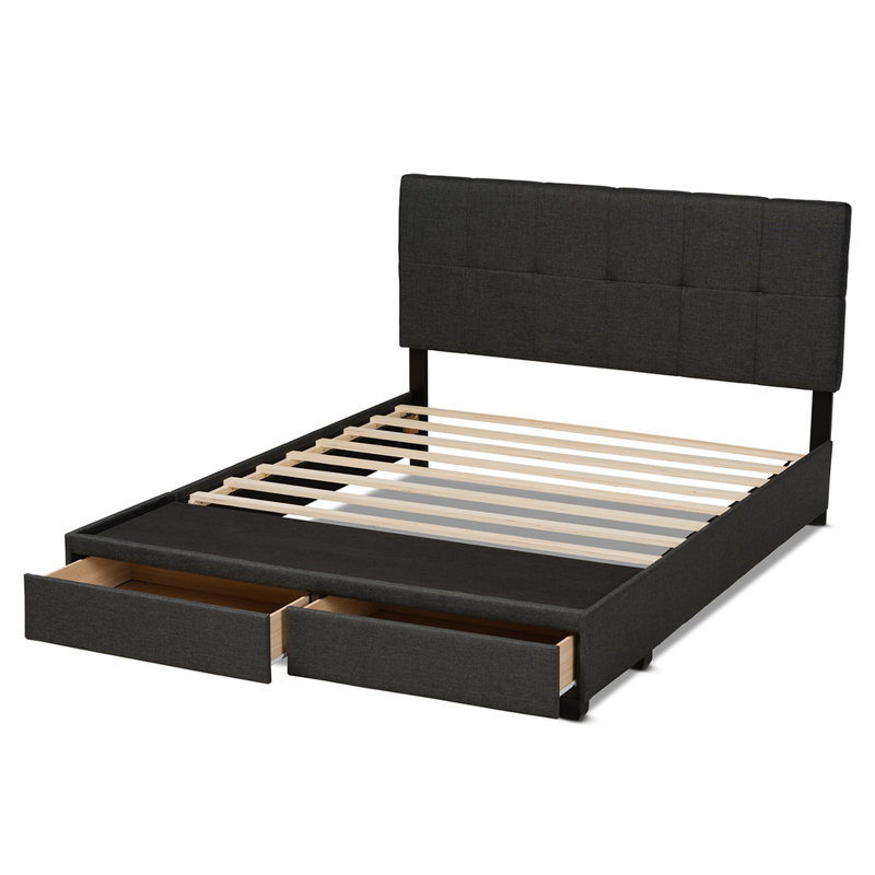Upholstered Platform Storage Bed, Charcoal Gray, Queen
