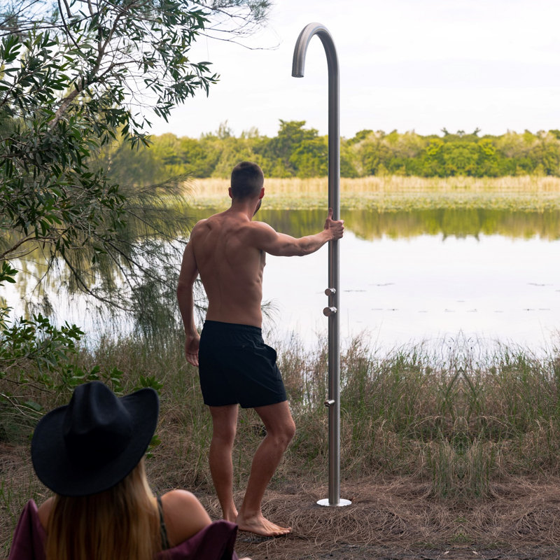 Pulsar 03 Freestanding Outdoor Shower with Foot Wash, Matte Black