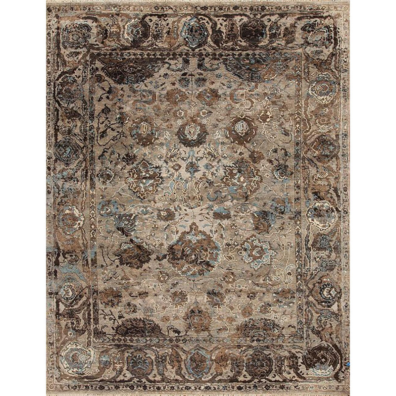 Shangri-La Hand Knotted Wool Area Rug in Divine Taupe/Black/Blue, Rectangle 10' x 14'