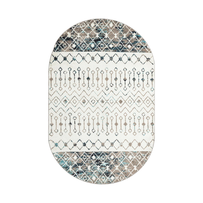 Somerville Geometric Indoor Rug, Oval 7'10" x 10', Ivory/Gray/Blue