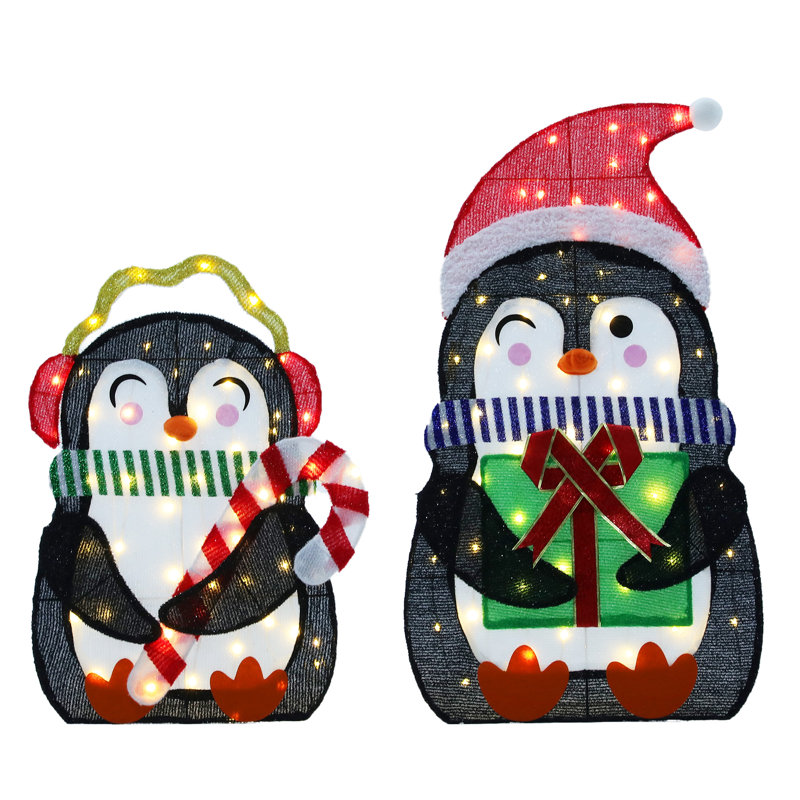 Décoration de Noël illuminée, pingouin 2 pièces pré-éclairé 2,5 pièces