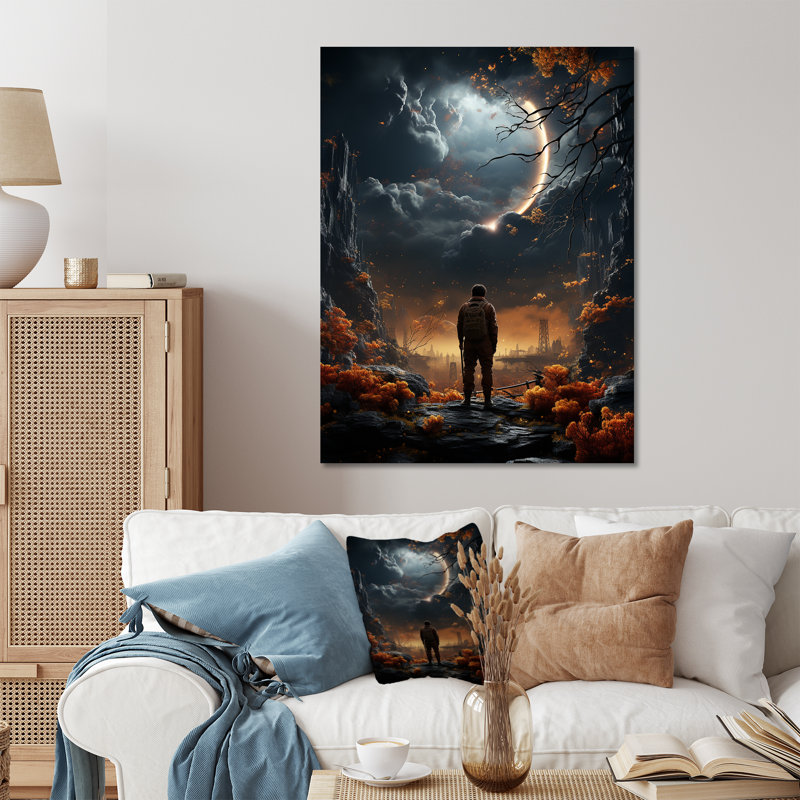 Planète noire, homme, odyssée perdue I - art mural de science-fiction en métal, H 20 po x l 12 po x P 1 po