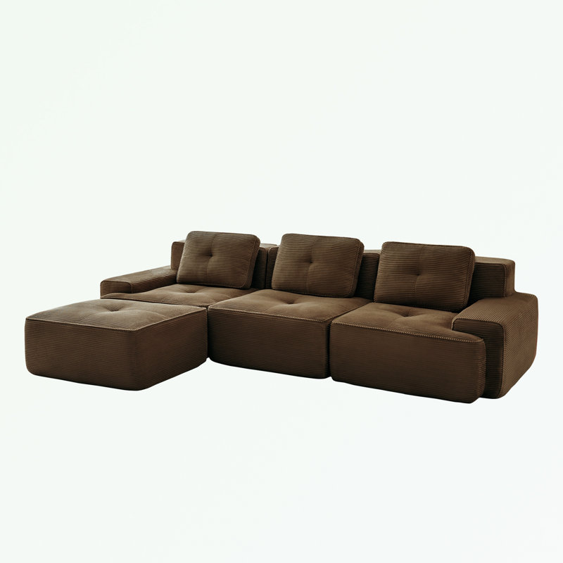 Canapé modulaire en L en velours côtelé avec siège profond et repose-pieds mobile, H 32,7 po x l 117,30 po x P 69,70 po