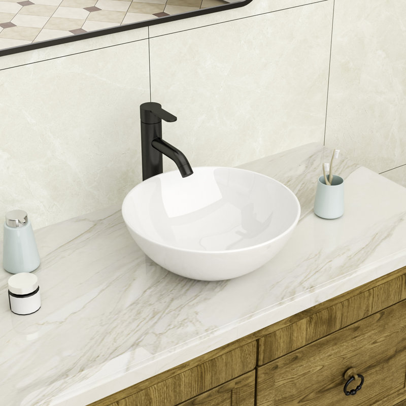 Lavabo de salle de bain vasque circulaire en céramique blanche 13 po x 13 po L 13 po x l 13 po