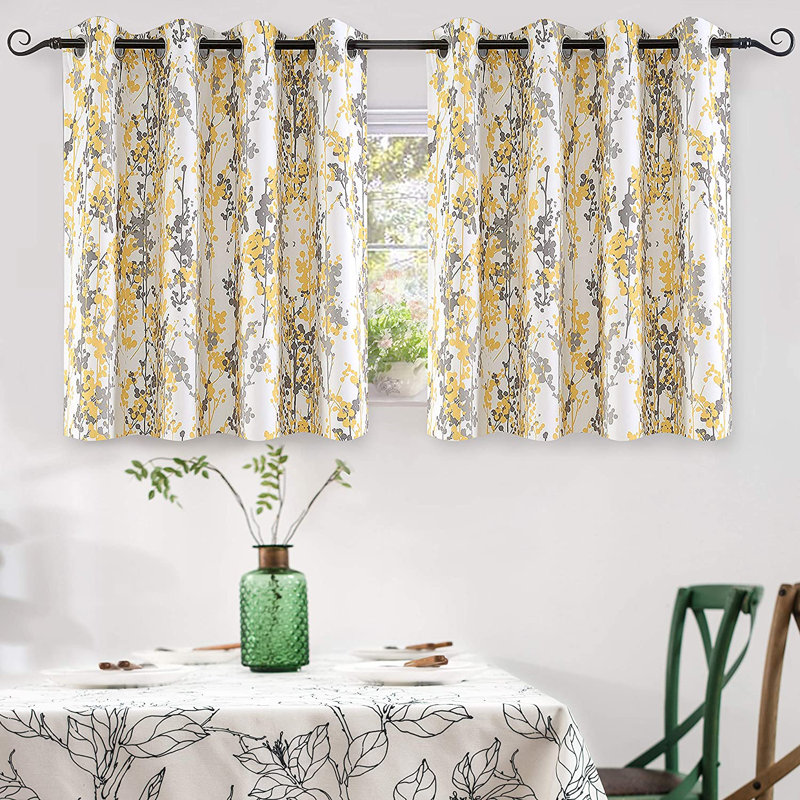 Aalayjah Abstract Floral Blossom Ink Painting Room Darkening Thermal Insulated Grommet Unlined Window Curtains 