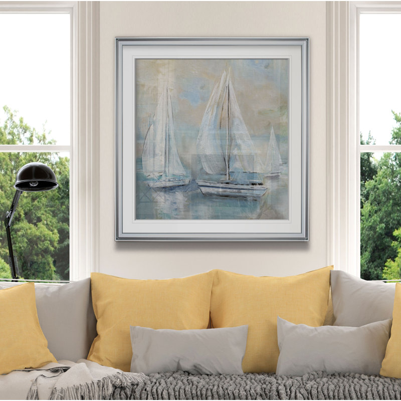« voile loin », peinture, H 28 po x l 28 po x P 2 po, Cadre argenté