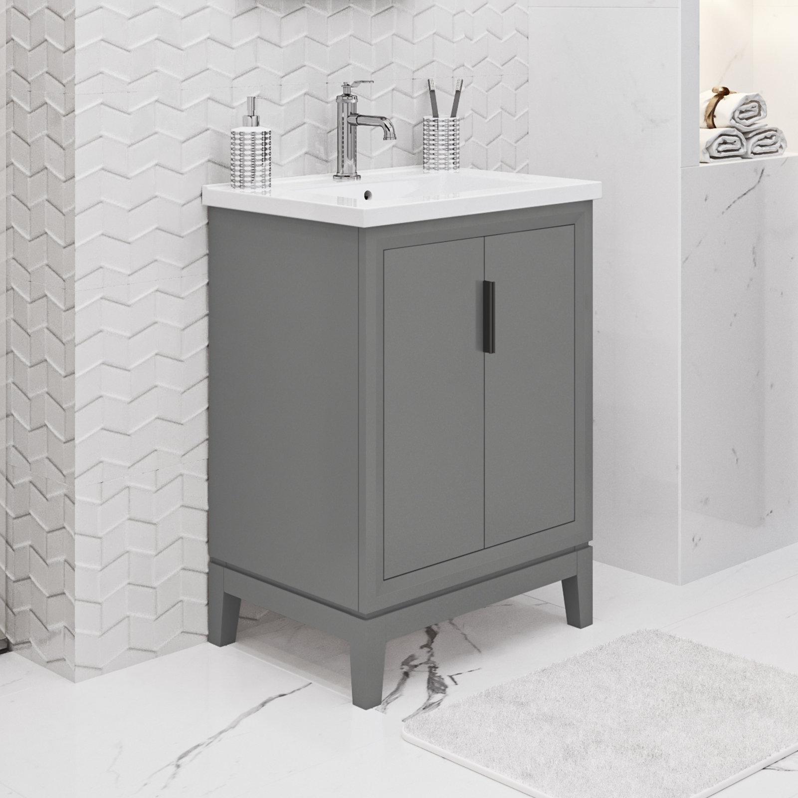 Finck 24.2'' Single Bathroom Vanity, Cashmere Gray, Matte Black
