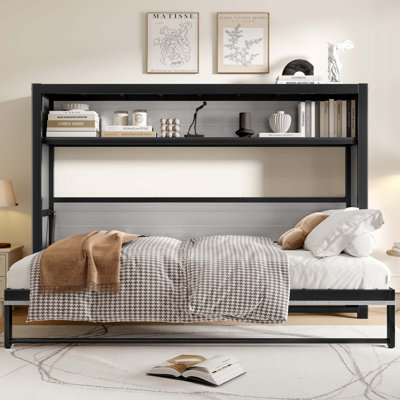 Zenvia Twin Size Contemporary Murphy Bed With Integrated Storage Shelf For Small Bedroom, Guest Room