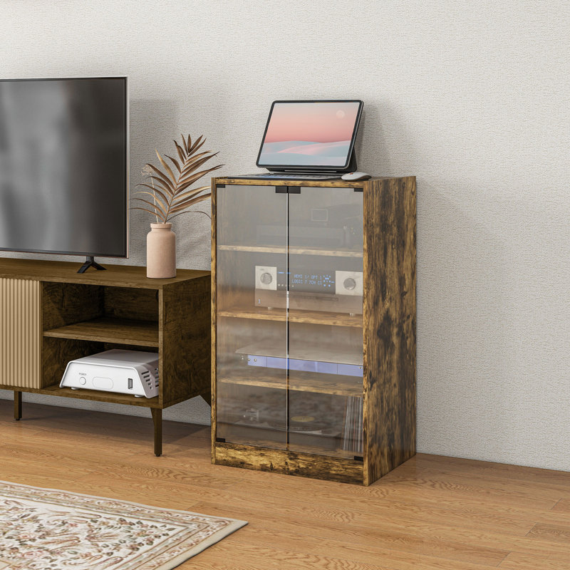 Cabinet multimédia, armoire stéréo à 4 niveaux,, Brun rustique