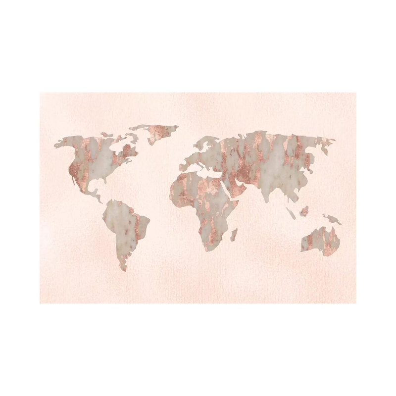 «World Map Rose Gold», reproduction sur toile flottante, H 12 po x l 18 po x 1,5 po, Toile tendue