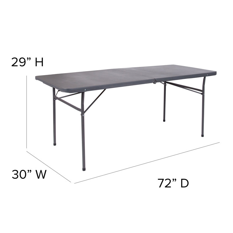 6-Foot Dark Gray Plastic Bi-Fold Folding Table with Metal Frame
