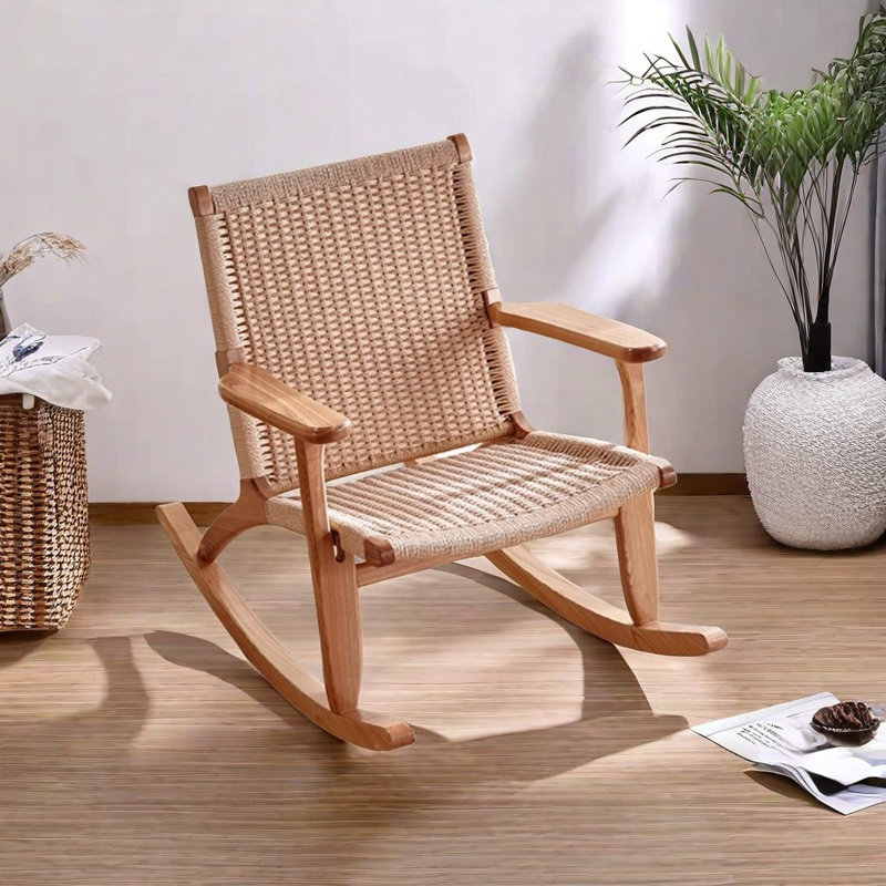Chaise berçante en bois massif simple décontracté, Brun