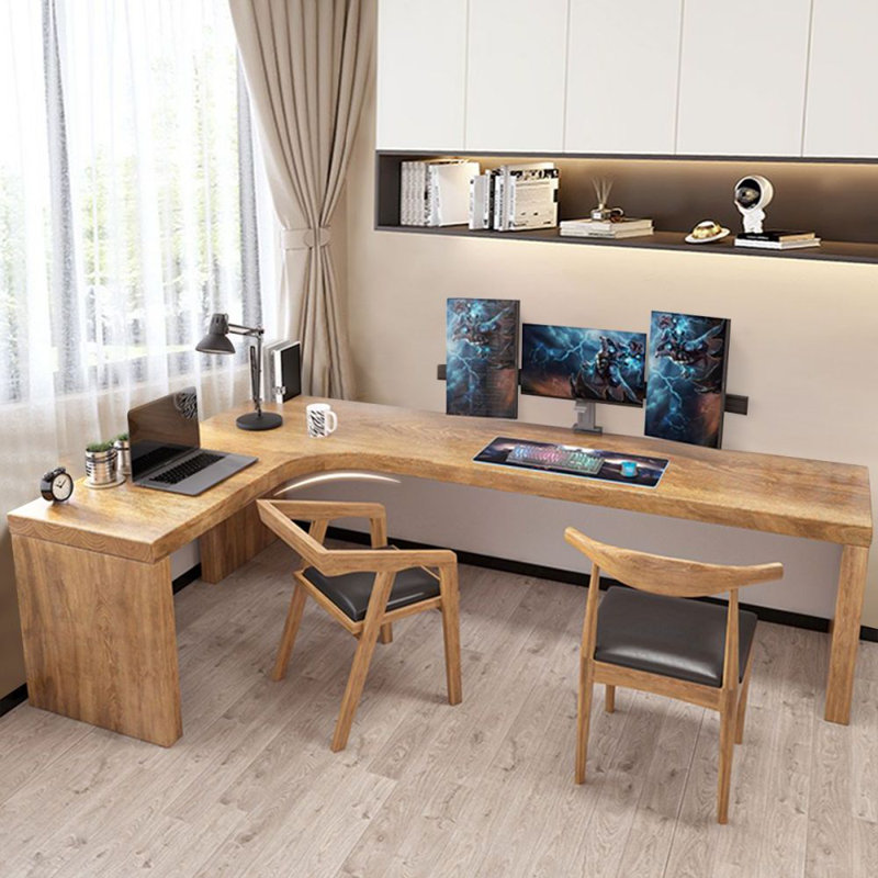 Burlywood L-Shaped Solid Wood desk, Left Hand Facing, 29.53" H x 70.87" W x 39.37" D