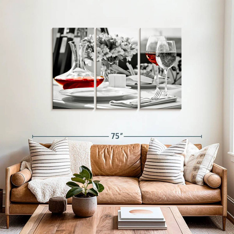 Pop Sherry Wine - ensemble de 3 toiles tendues, H 36 po x l 57 po x P 1,25 po