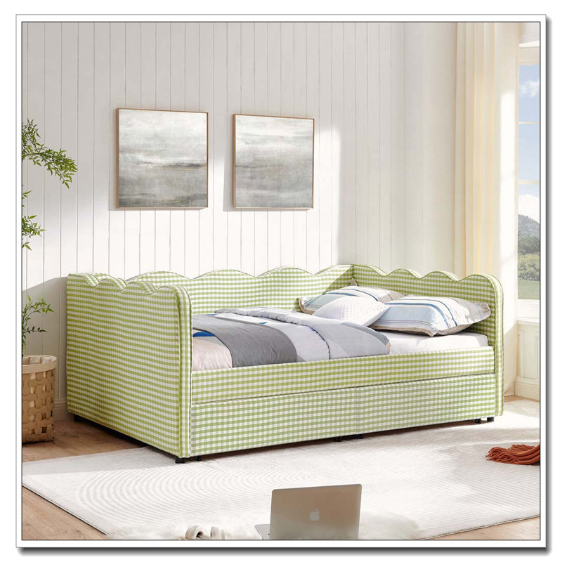 Lit de jour double, Tiroirs complets, Vert