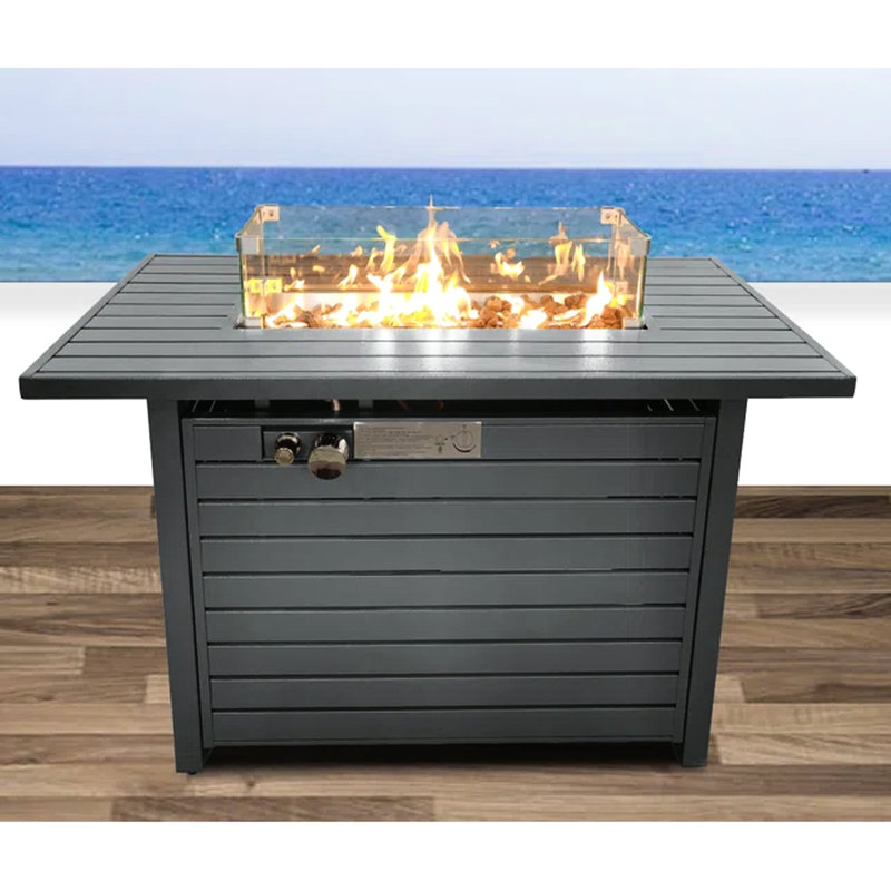 42" W X 25" H Fire Pit Table - Propane Driven, Heat- Surface, Outdoor Leisure Center With Lid Operated, Heat-, Decorates Area