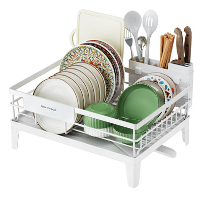 Dish Drying Rack with Spout and Cutlery Holder for Countertop