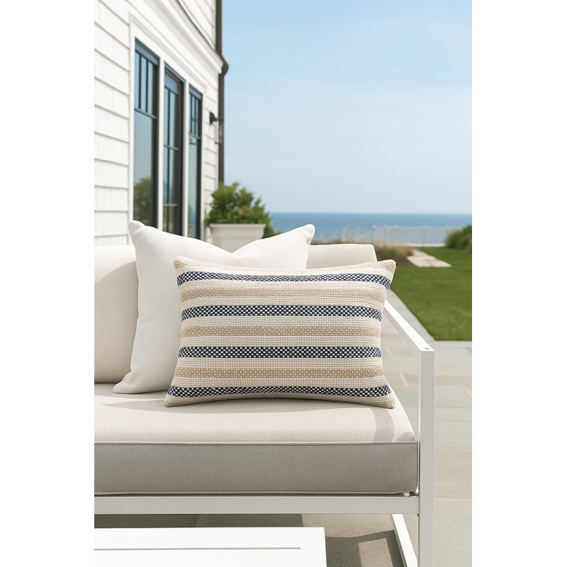 Classic Grey Marina Stripe Indoor Outdoor Pillow 24x24, Navy Blue, Rectangle 14"H x 20"W, Polyester