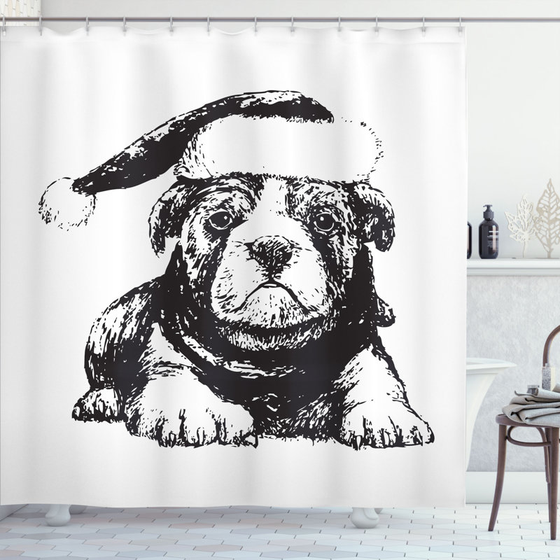 Ensemble de rideau de douche et crochets bouledogue, H 70 po x l 69 po