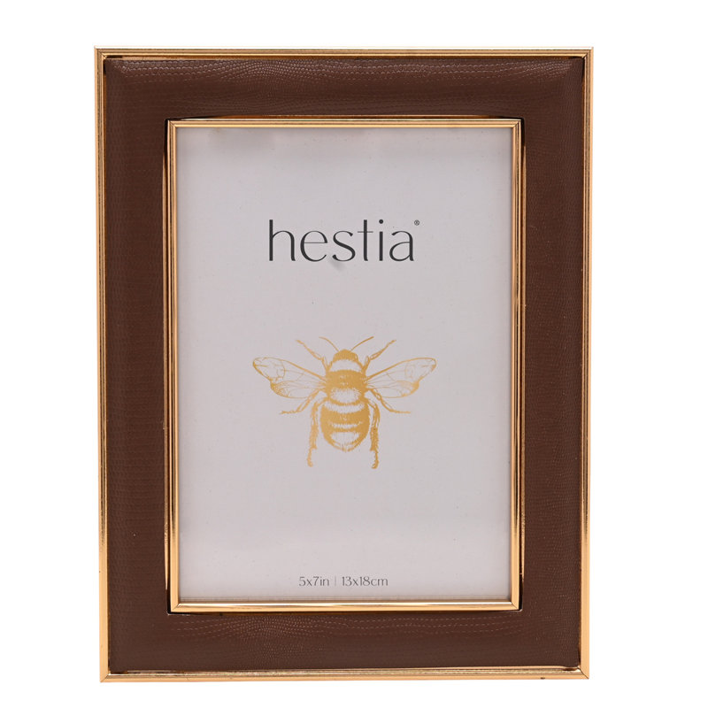 Brown and Gold Faux Leather Single Picture Frame - Frames Included: 1, 5" x 7"
