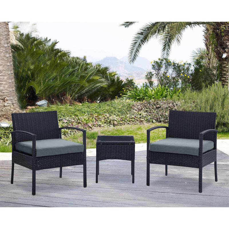Noli Modern 2-Person Patio Conversation Sets with Polyester Cushions in Black and Gray, Gray