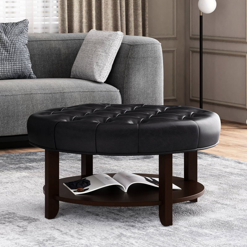 Tablette en cuir noir moderne moderne avec design et tablette ouverte pour une utilisation polyvalente, l 32,83 po x P 17,23 po, idéale pour la maison, 17,23 po