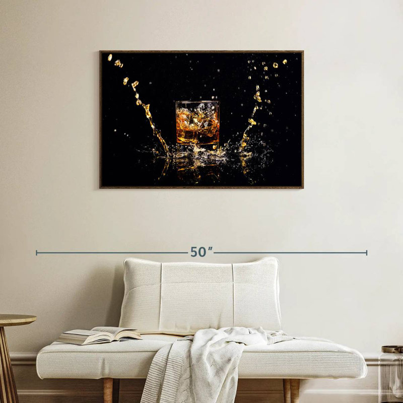 Whisky Splash, 37 po x 25 po, Cadre flottant noyer