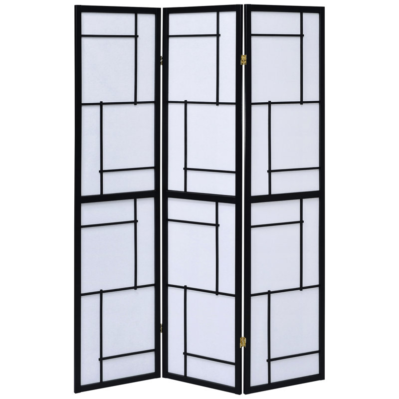 3 paravents pliables noirs, apparence épurée et intemporelle, panneaux légers pour un éclairage diffus d'intimité, écran pliable compatible avec décor en bois d'hévéa, avec papier blanc doux