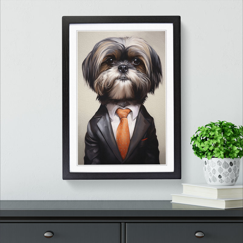 Shih Tzu In A Suit Painting No.4 - Single Picture Frame Print on Wood, 64cm H x 46cm W x 2cm D, Black