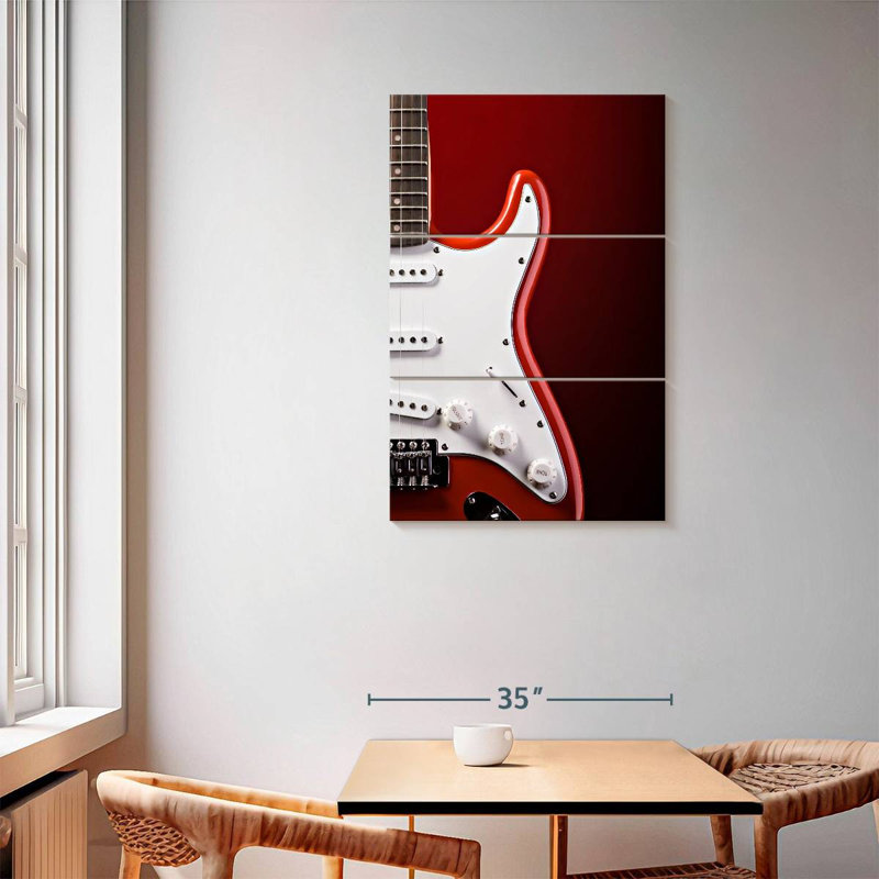 Abarca, guitare électrique moderne sur fond rouge, H 57 po x l 36 po