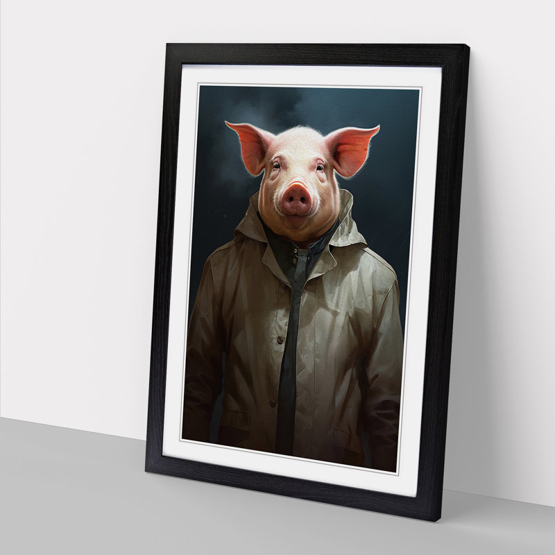 Pig Conceptual - Single Picture Frame Print on Wood, Black Framed, 46cm H x 34cm W x 2cm D