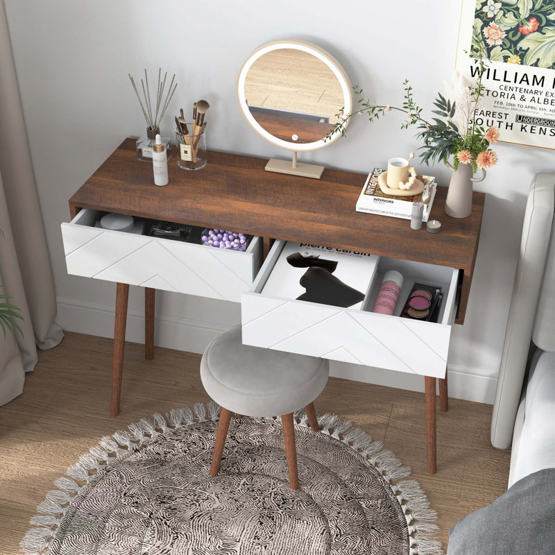 Table d'entrée avec 2 tiroirs à panneaux sculptés, console avec espace de rangement et pieds en bois